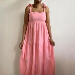 Zara pink long cotton tiered dress